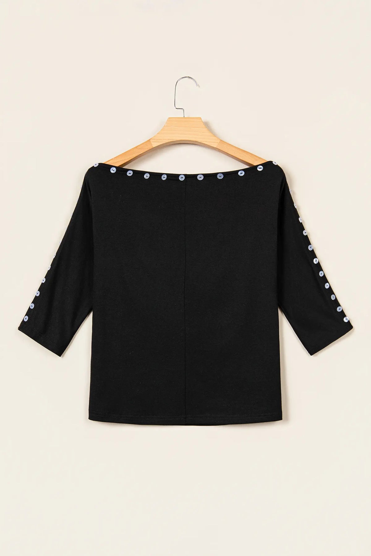 Off-Shoulder Top with 3/4 Sleeves and Button Detail
