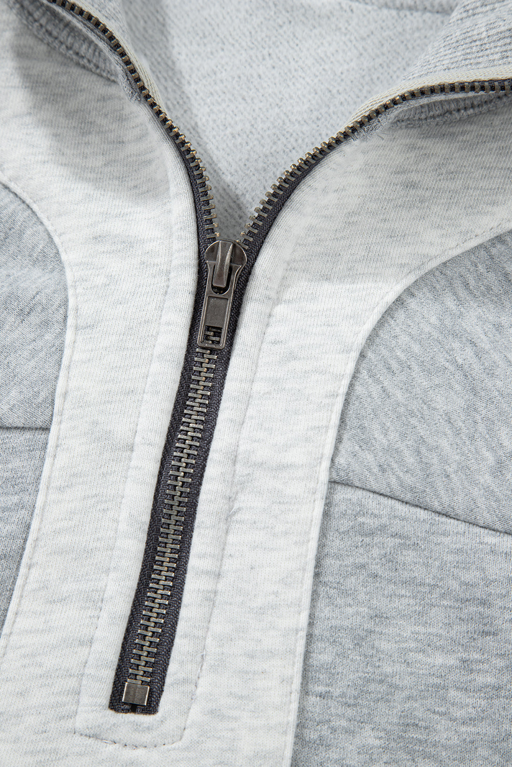 Grey Half Zipper Collared Drop Shoulder Side Slits Sweatshirt eAura