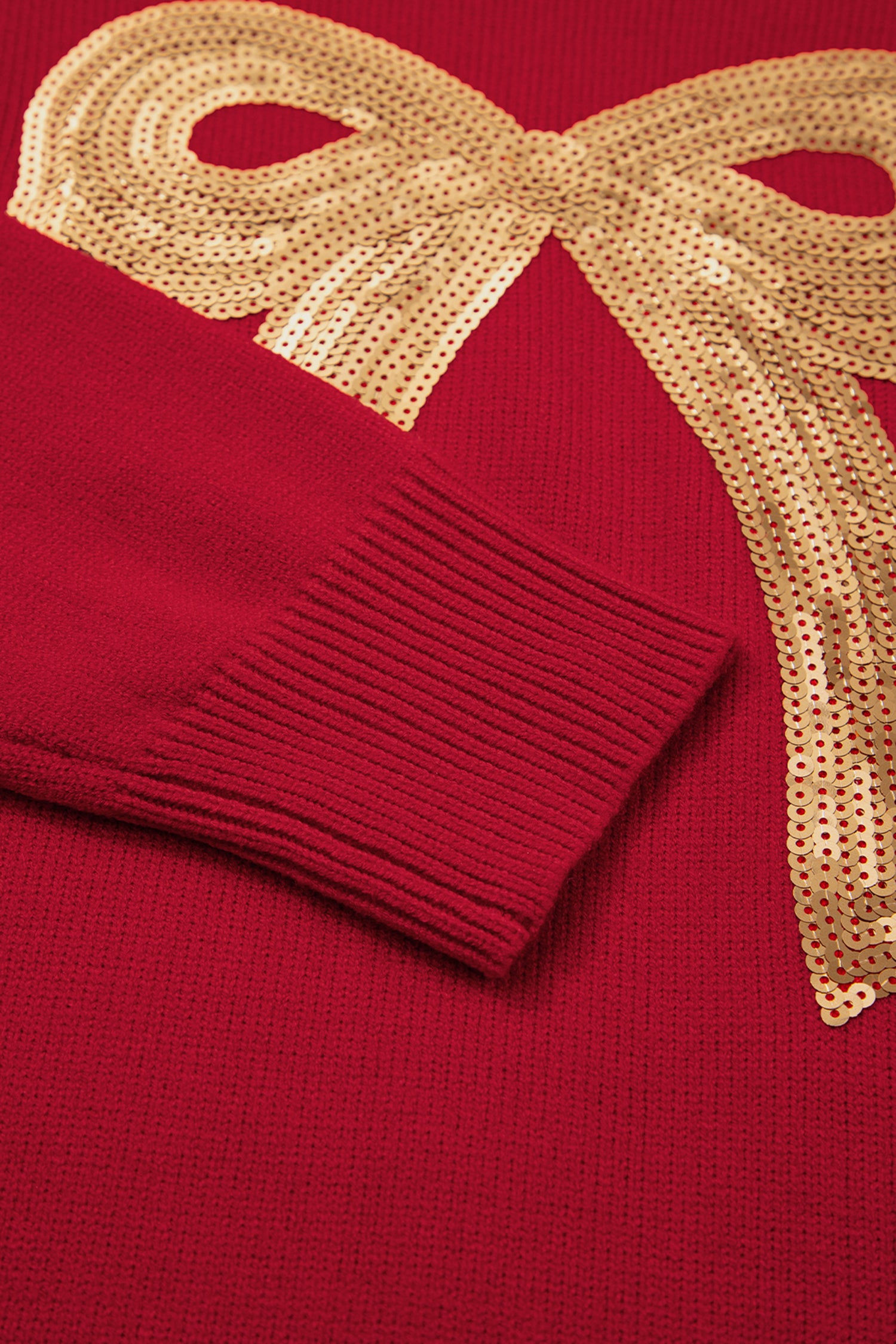 Sequinned Bow Graphic Christmas Holiday Sweater