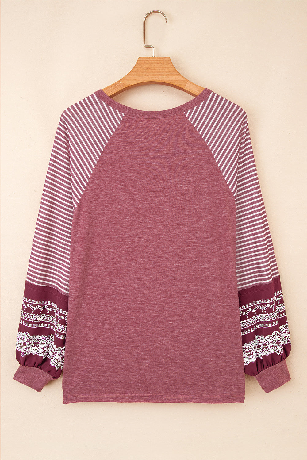Contrast Print Striped Raglan Long Sleeve Loose Top - eAura