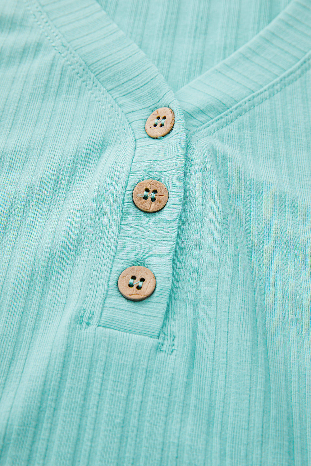 Mint Green Ribbed Button V Neck Tank Top and Shorts Set eAura