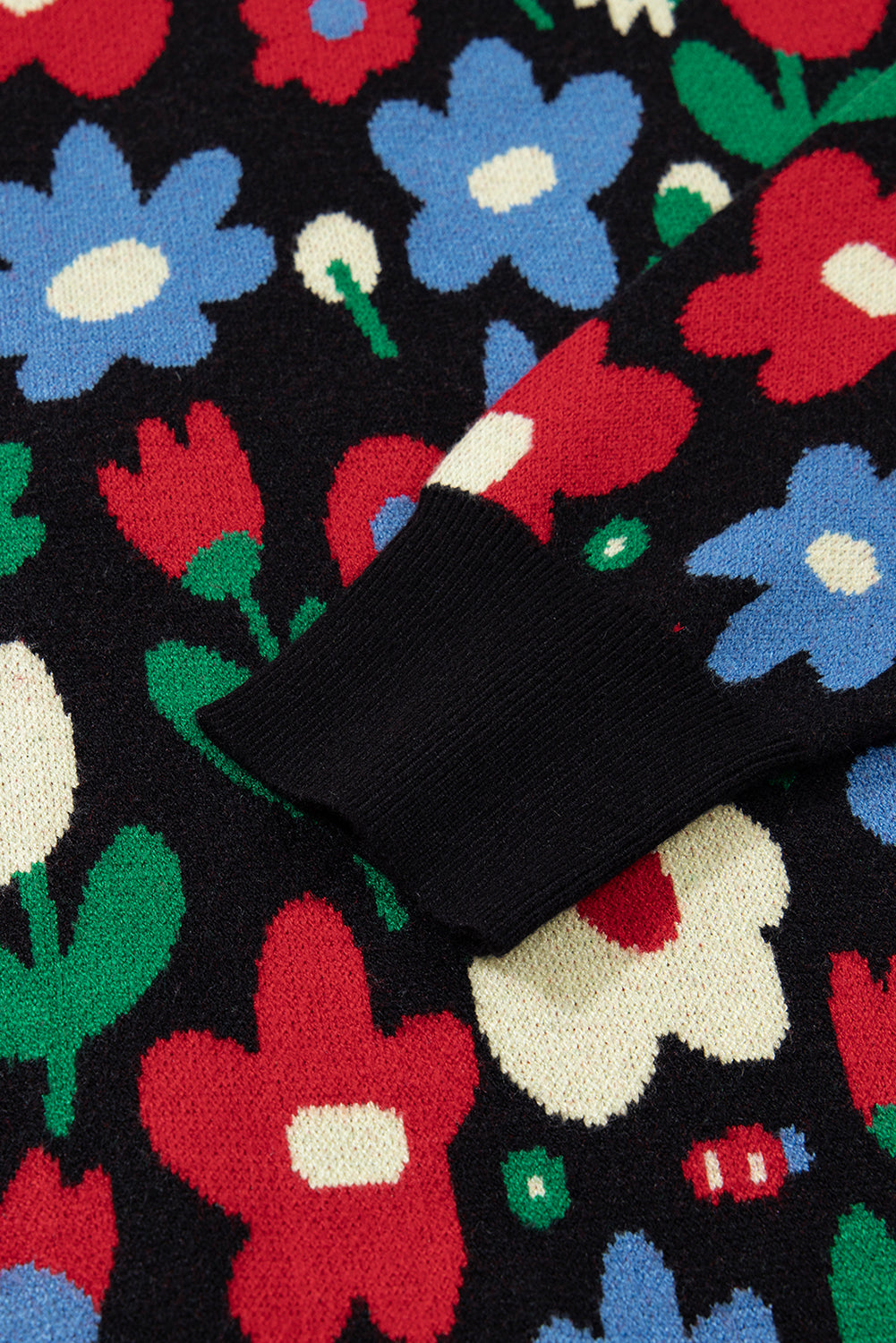 Floral Print V-Neck Buttoned Short Cardigan Sweater - eAura