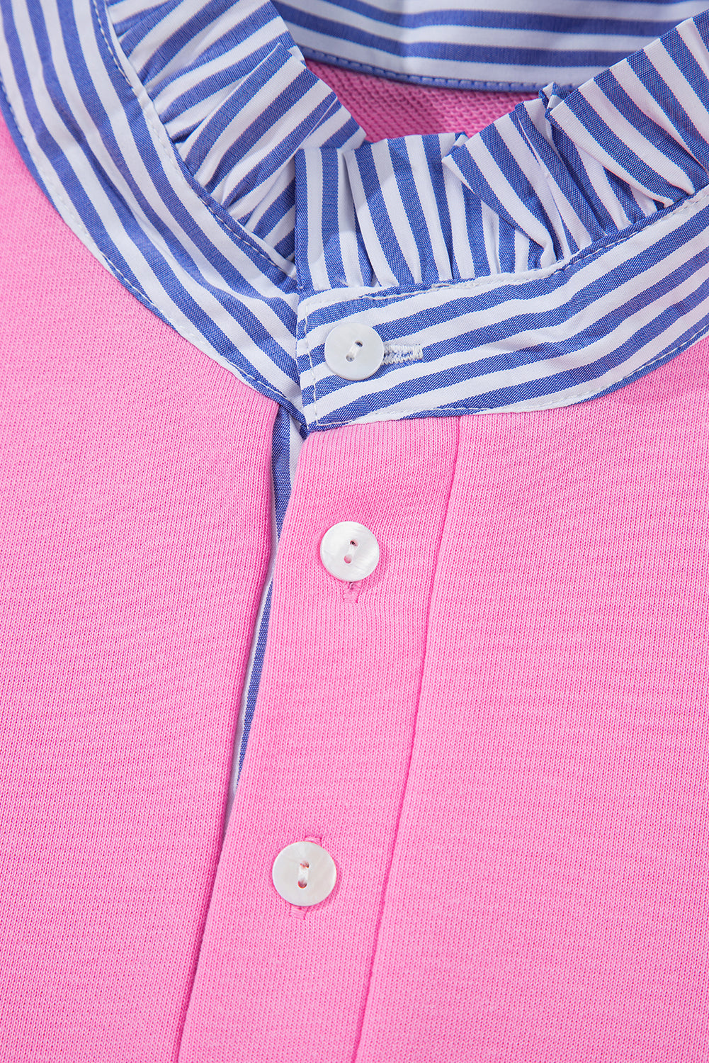 Contrast Striped Collar Patchwork Puff Sleeve Ruffle Hem Mini Dress - eAura