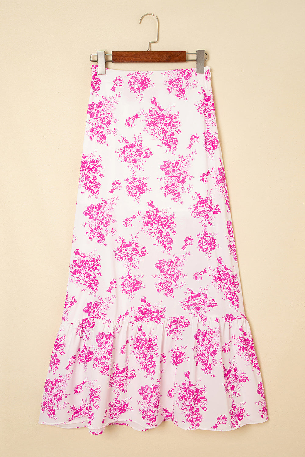 Rose Boho Floral High Waist Ruffle Split Maxi Skirt - eAura