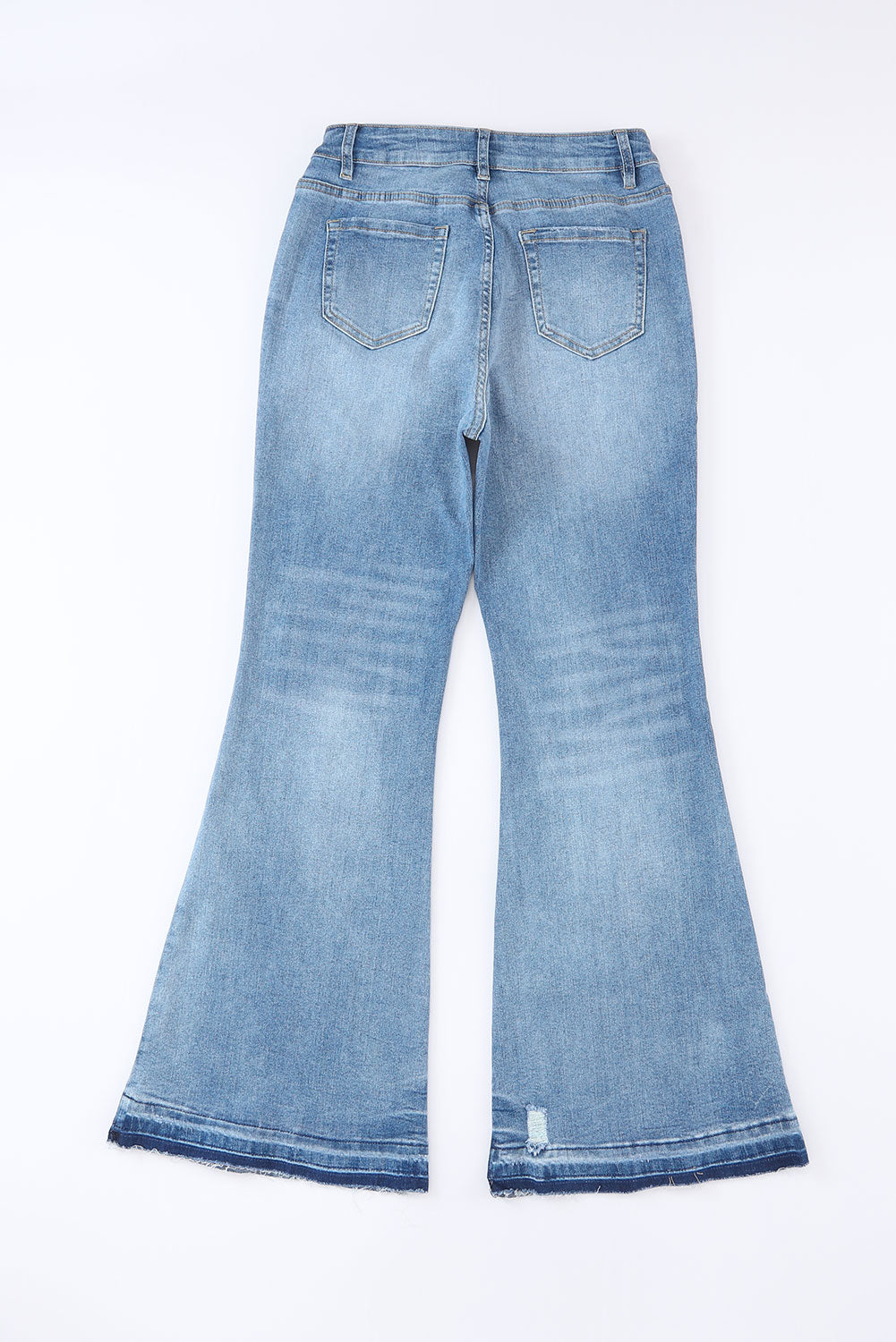 Sky Blue High Waist Buttoned Distressed Flared Jeans Beagle Boutique Fashion Outlet