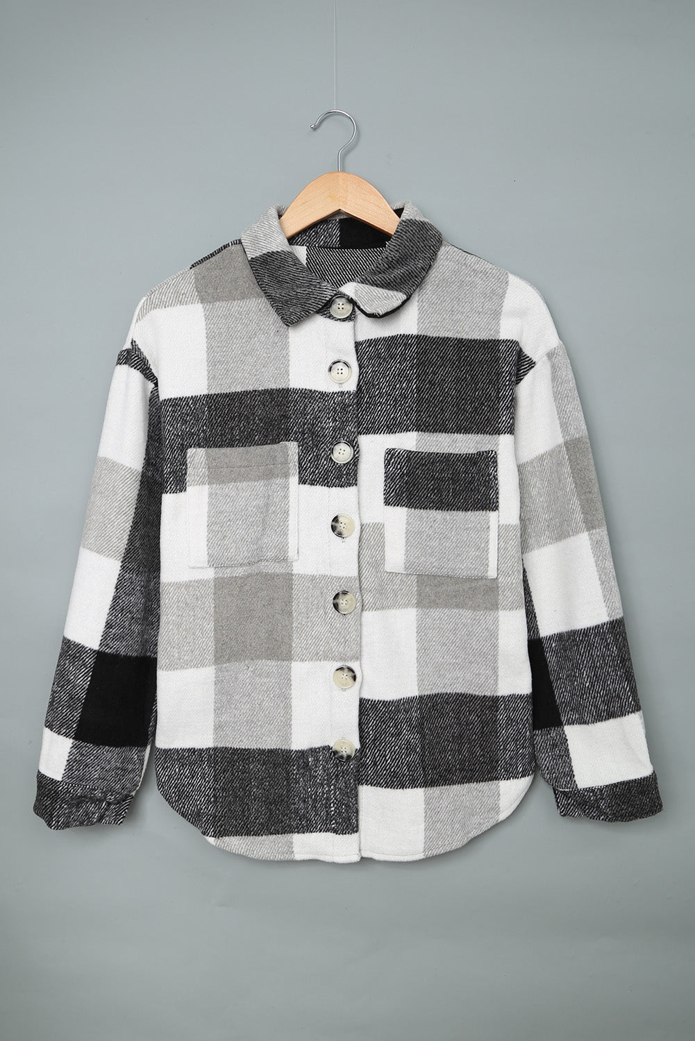 Khaki Plaid Colour Block Buttoned Long Sleeve Jacket with Pocket Beagle Boutique Fashion Outlet