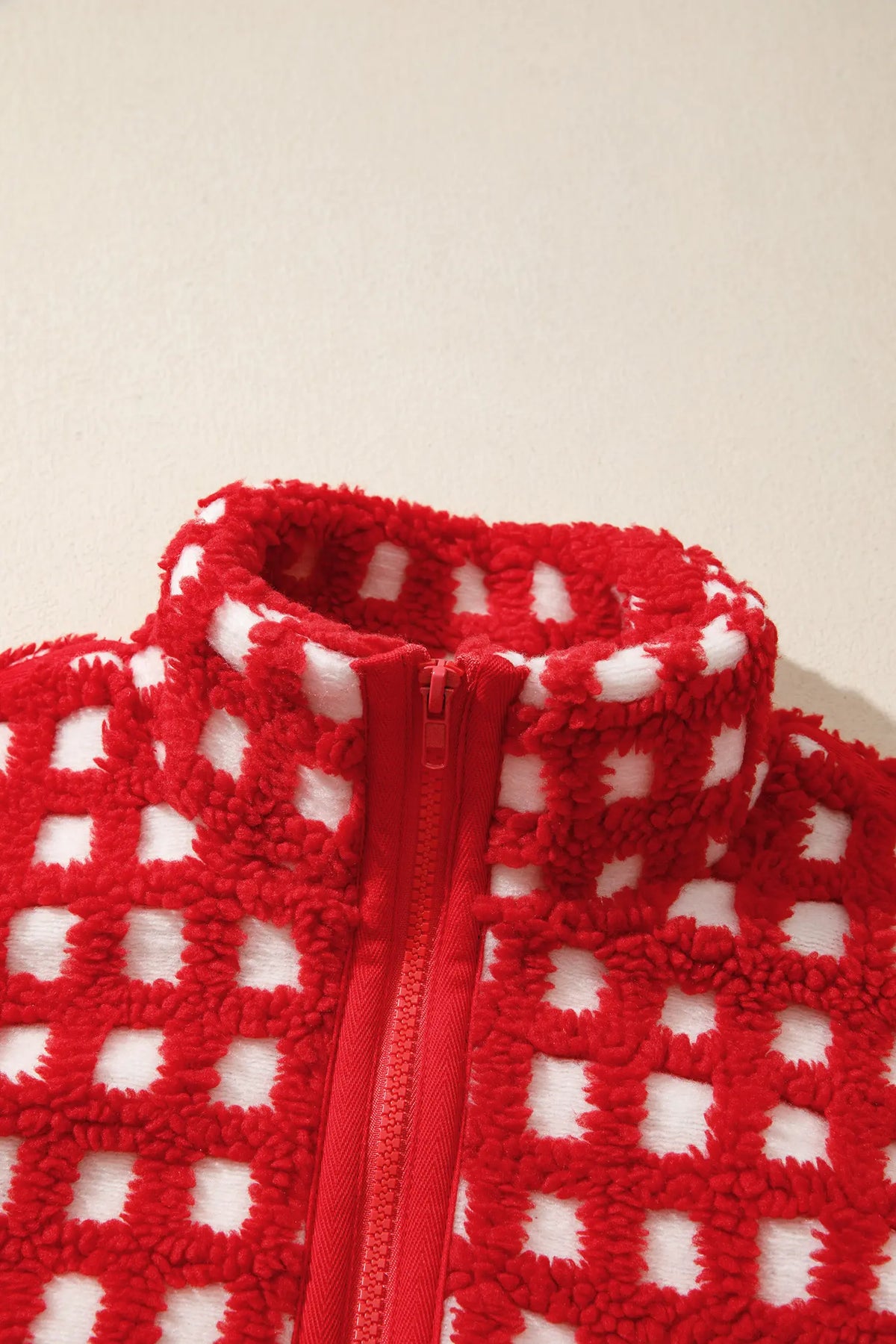 Plaid Zip-up Long Sleeve Jacket – Fiery Red