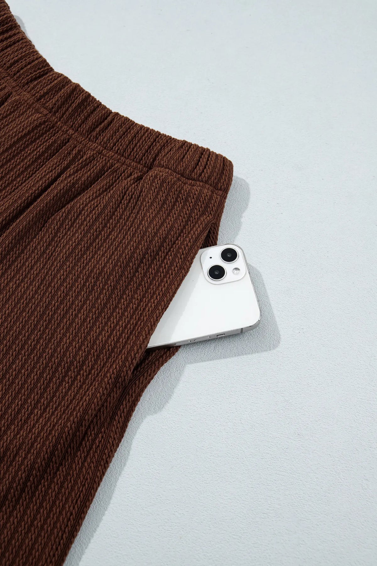 Textured Ribbed Knit Lettuce Trim 2pcs Lounge Set – Dark Brown