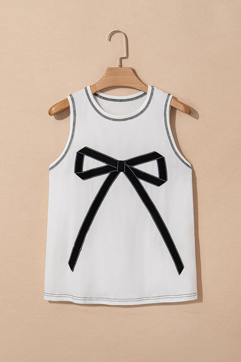 White Sweet Bow Stitching Trim Sleeveless Top eAura