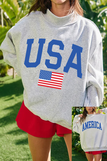 Reversible USA Graphic Mock Neck Sweatshirt