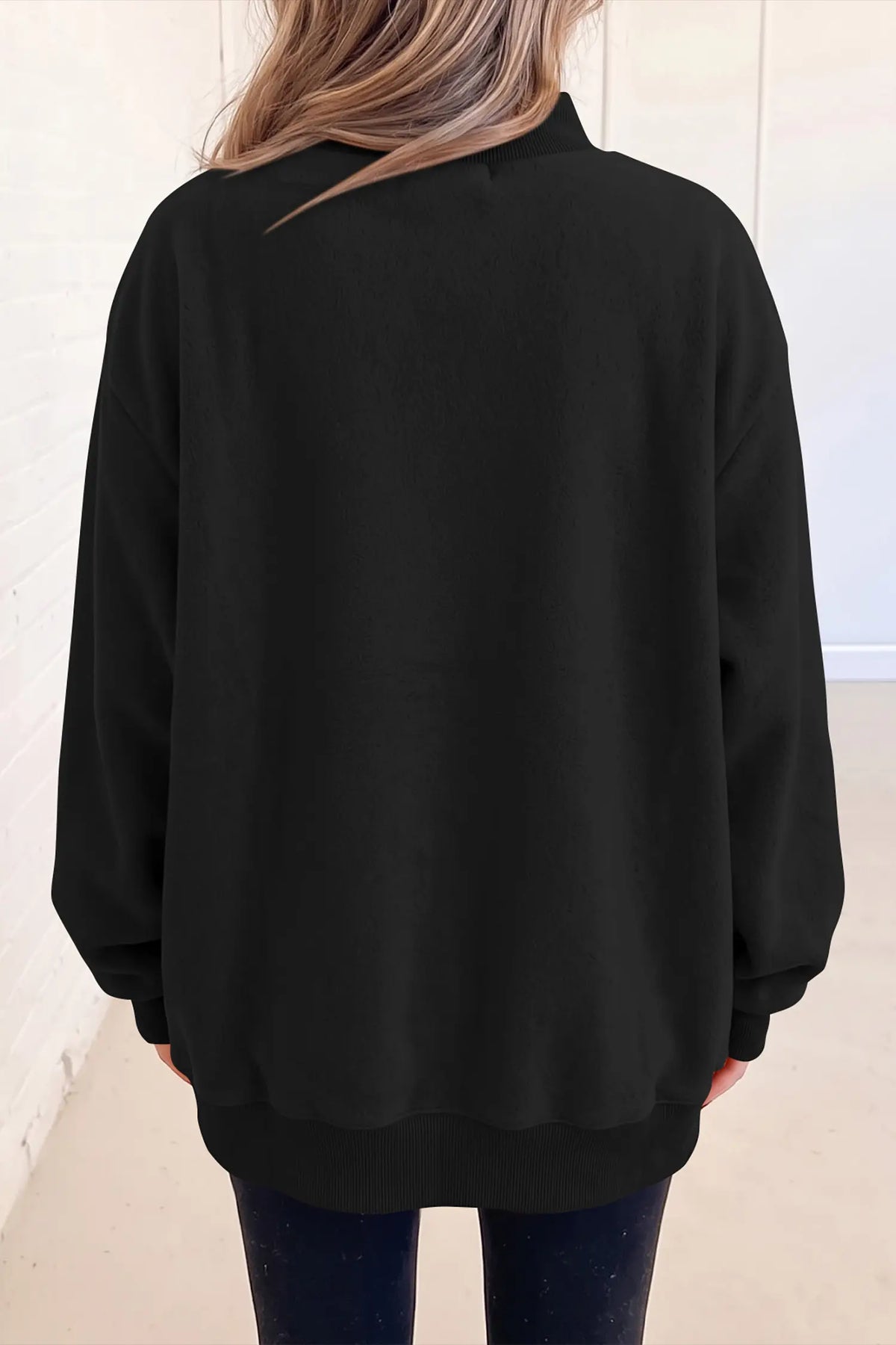 Oversize Drop Shoulder Reversible Mock Neck Sweatshirt