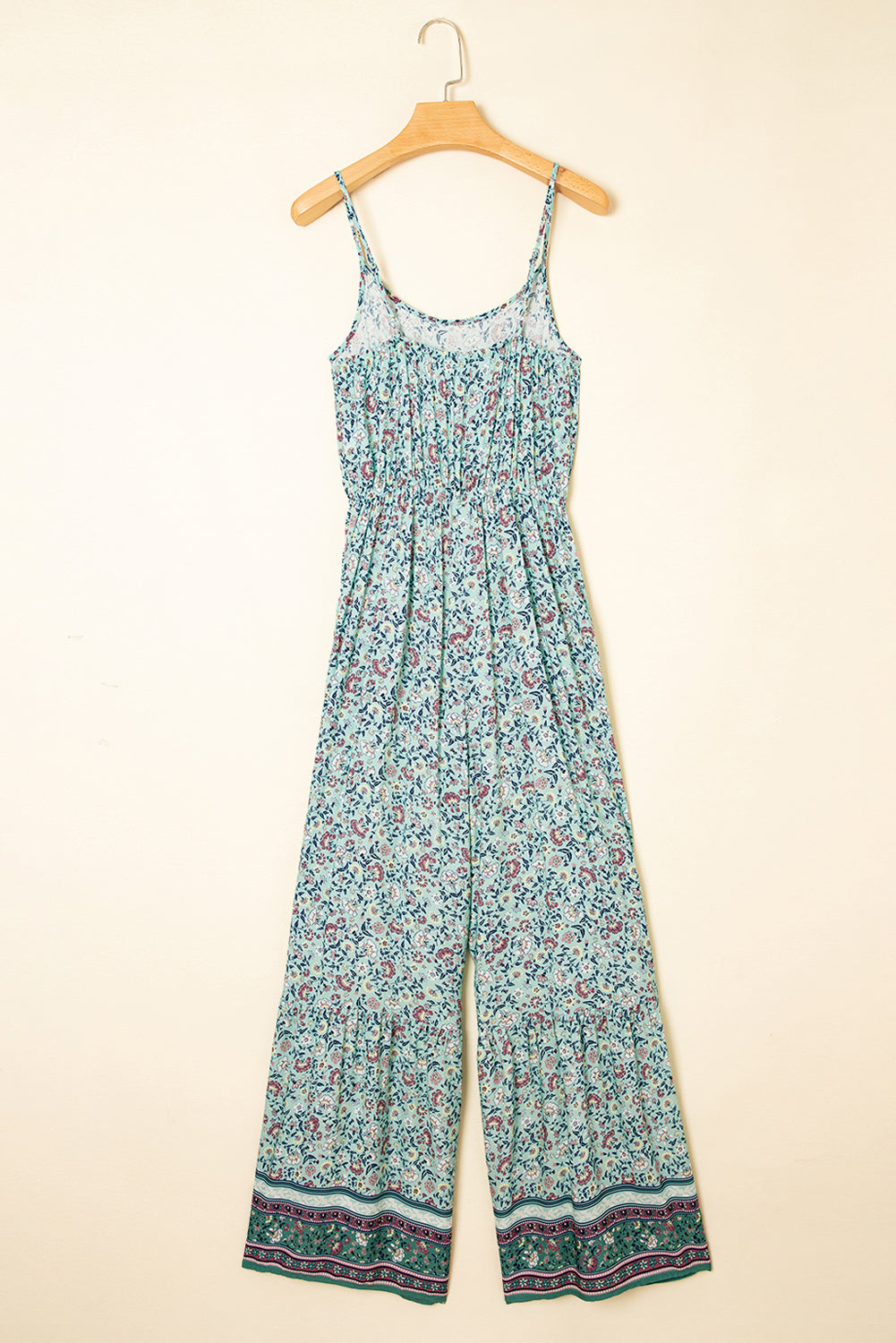 Bohemian Floral Ruffle Bottom Spaghetti Strap Jumpsuit eAura