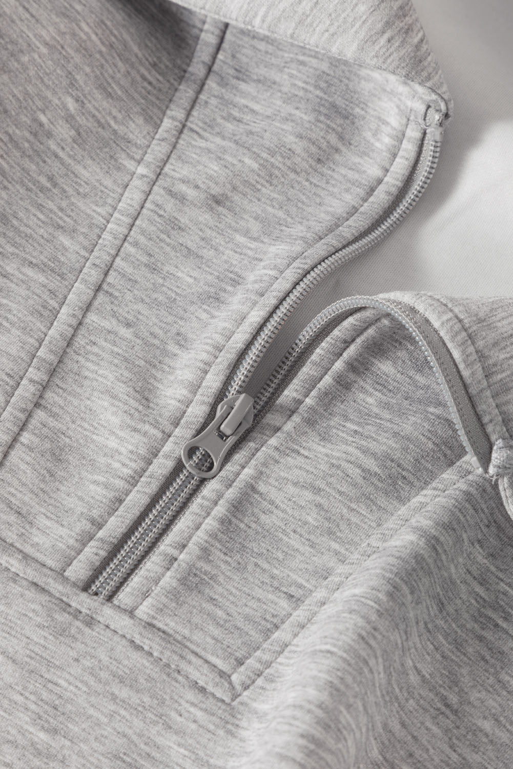 Solid Zip Sailor Collar Pullover Athleisure Sweatpants 2pcs Set – Light Grey