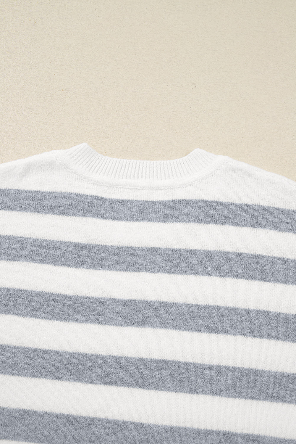 Grey Stripe Ribbed Buttoned Detail Drop Shoulder Tunic Sweater eAura