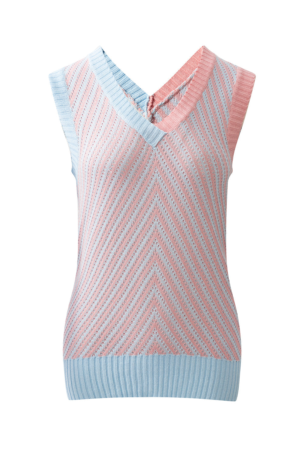 Contrast Chevron Knit V Neck Sweater Vest eAura