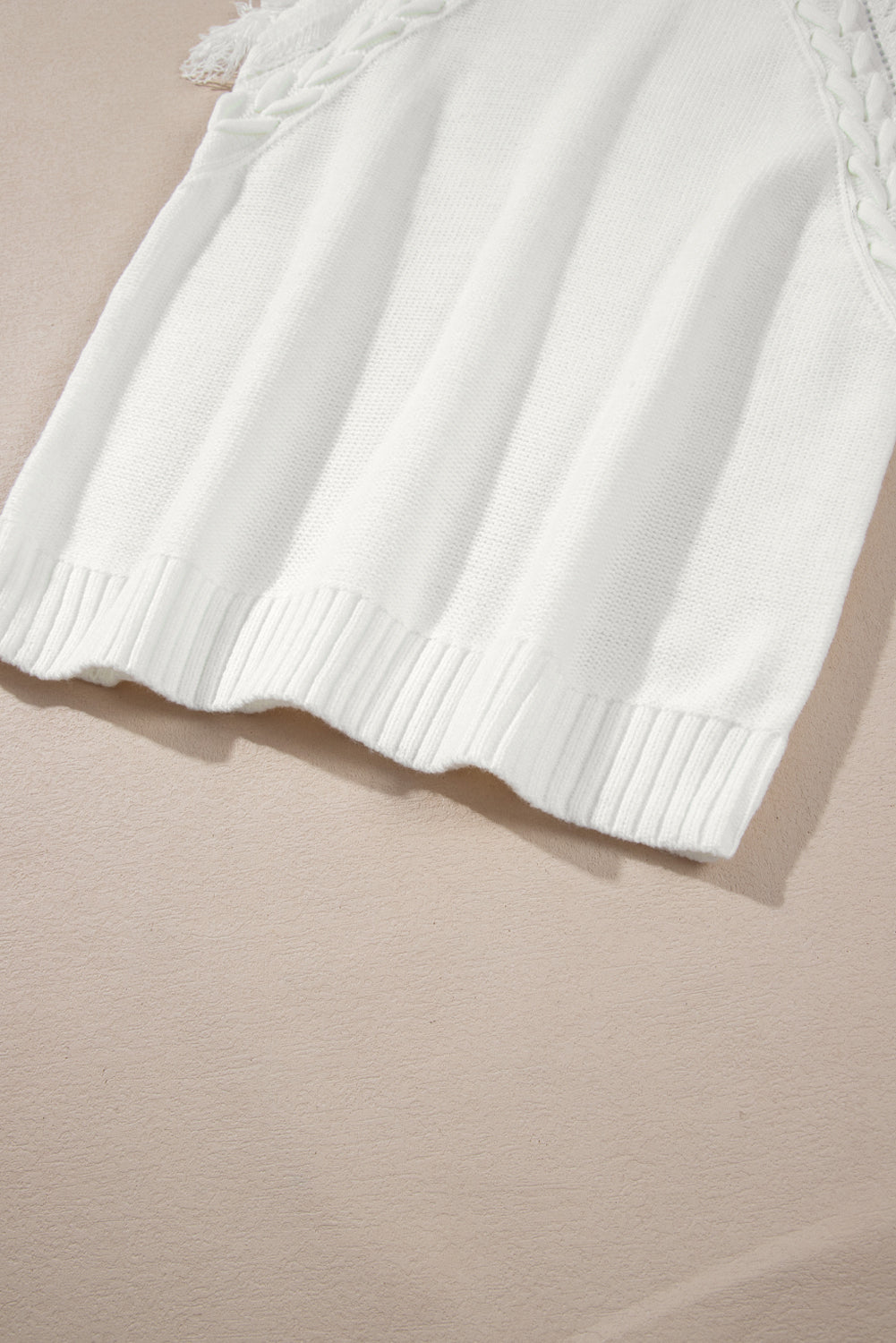 White Woven Tasseled Sleeveless Mock Neck Sweater Vest eAura