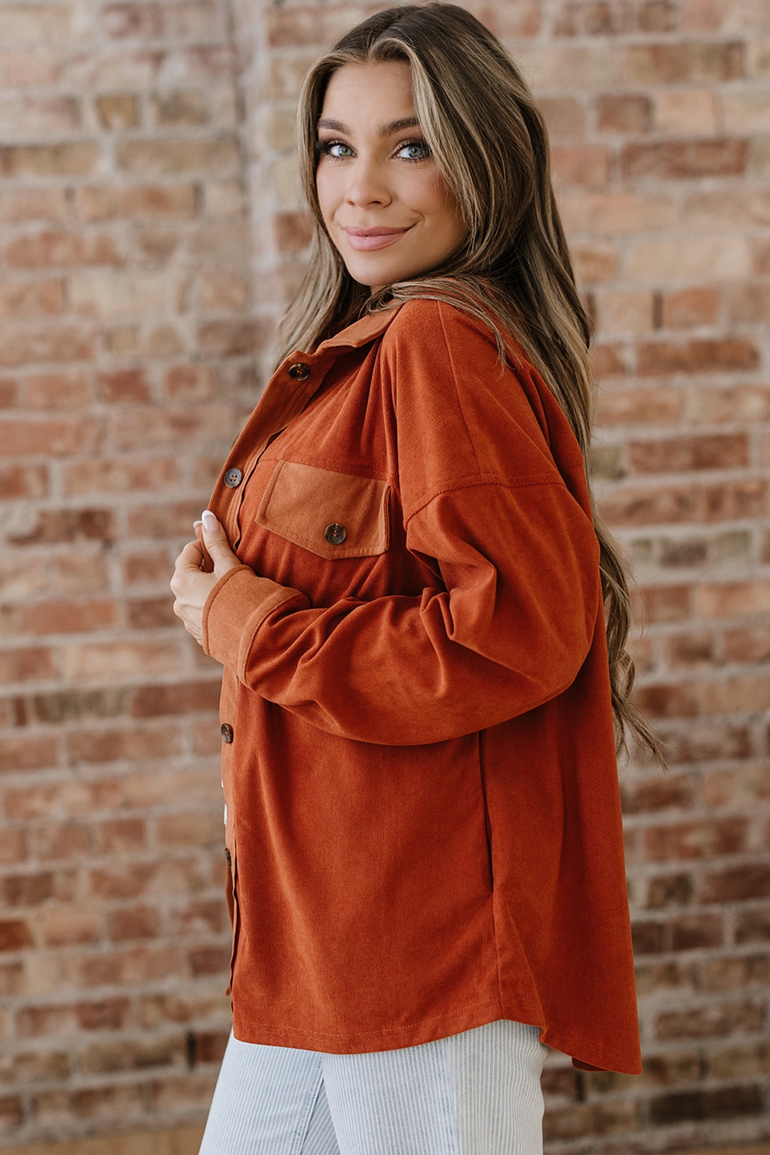 Drop Shoulder Casual Shacket With Pockets - Outerwear/Jackets