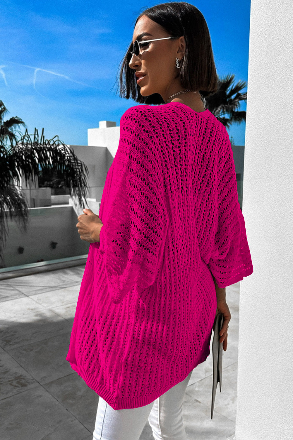 Black Hollow-out Bracelet Sleeve Knit Cardigan eAura