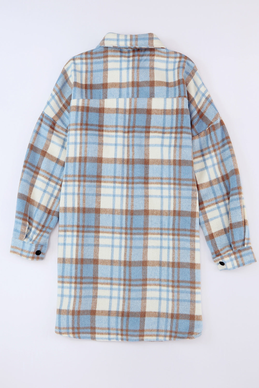 Sky Blue Plaid Flap Pocket Long Sleeve Shacket Beagle Boutique Fashion Outlet