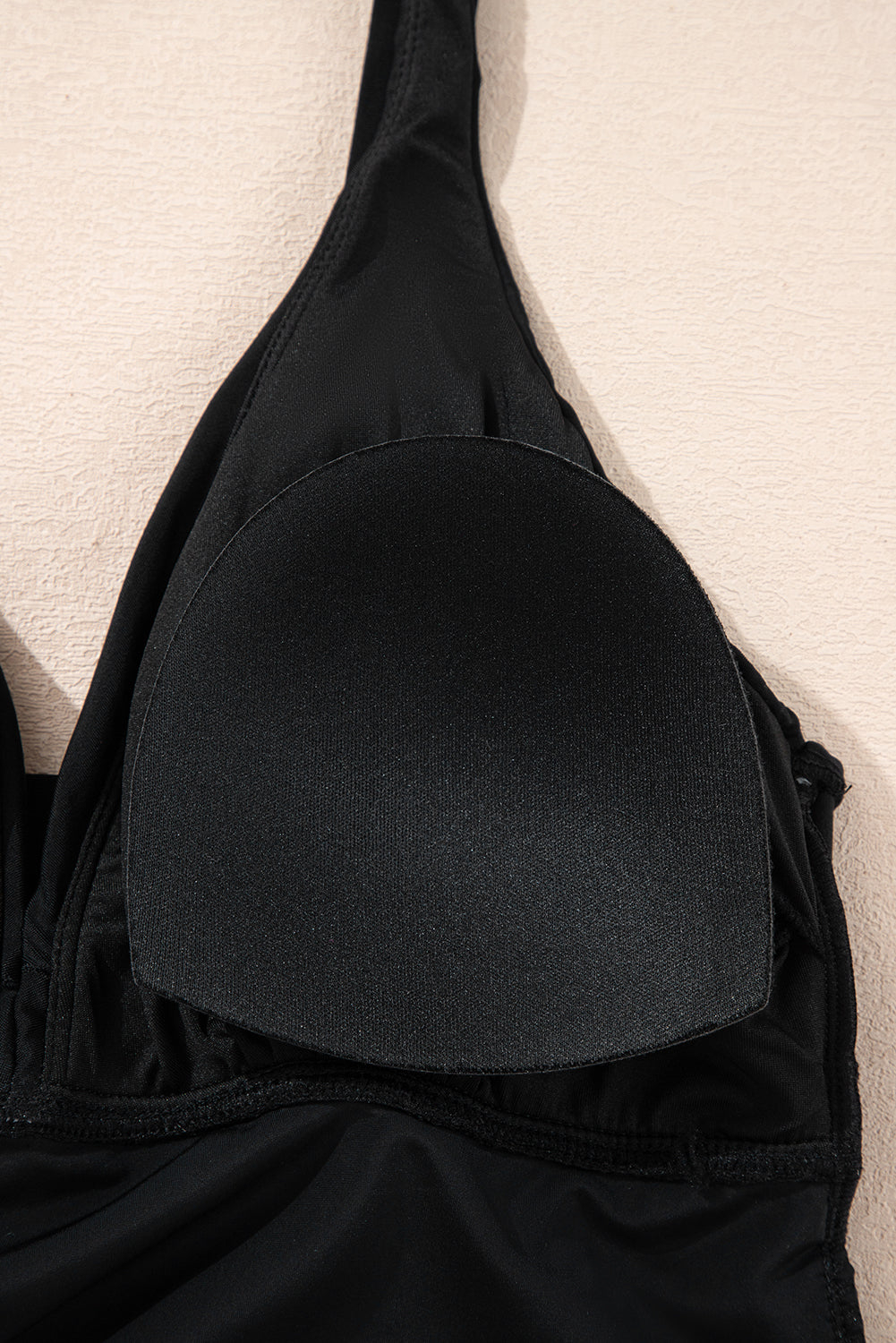 Black Crossed V Neck Adjustable Strap Babydoll Tankini Top eAura