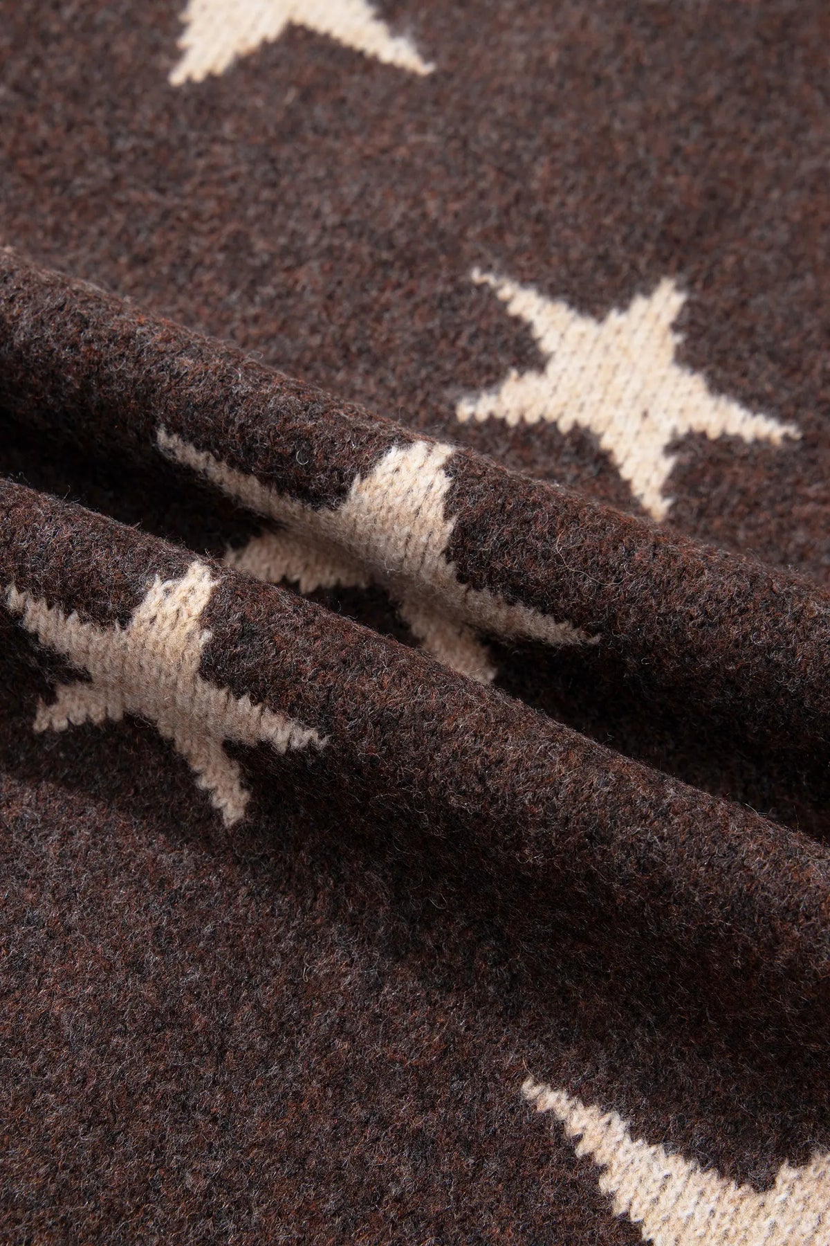 Stars Pattern Colourblock Long Sleeve Shift Cardigan – Brown