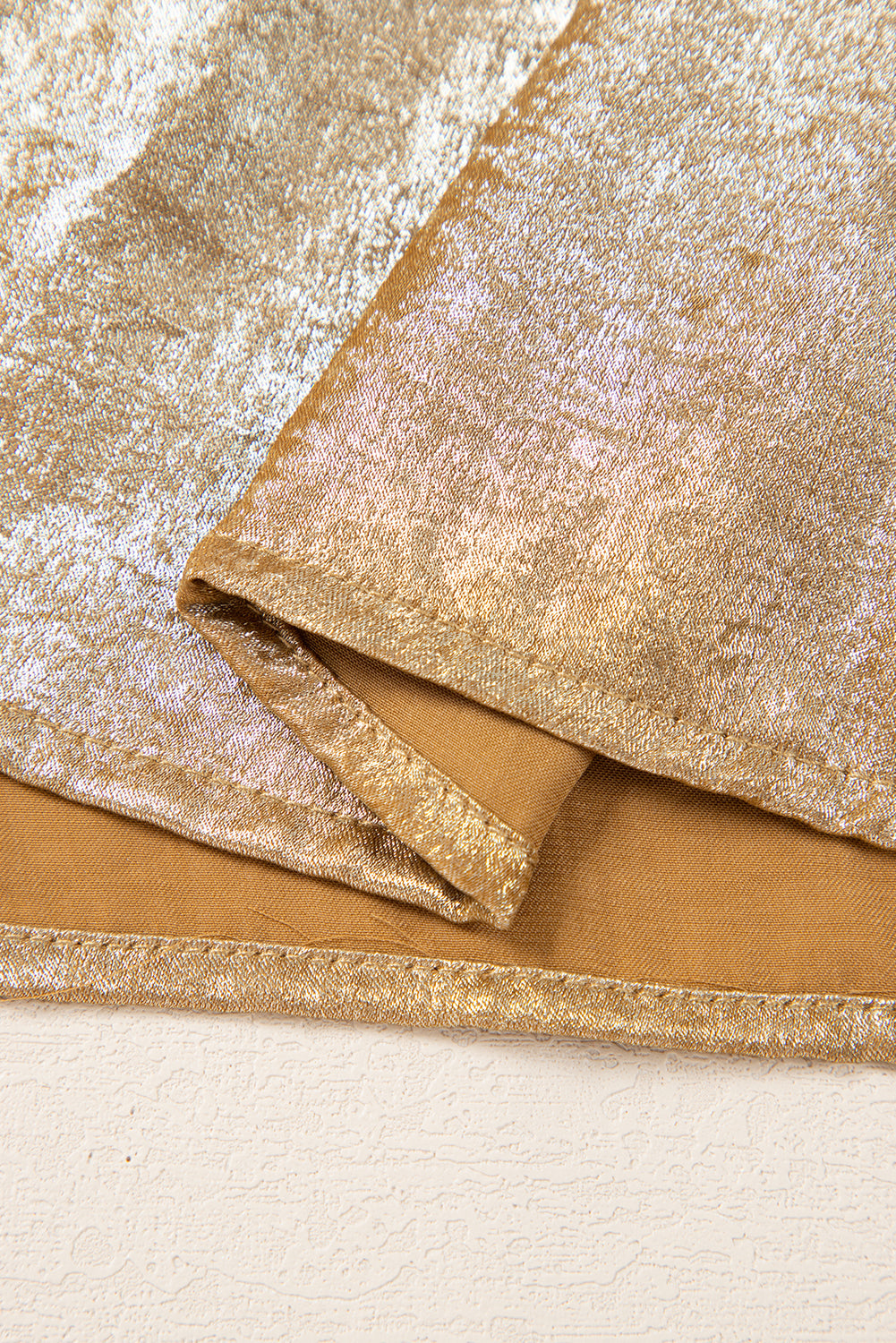 Gold Bow Tie Front Puff 3/4 Sleeve Ruffle Hem Blouse - eAura