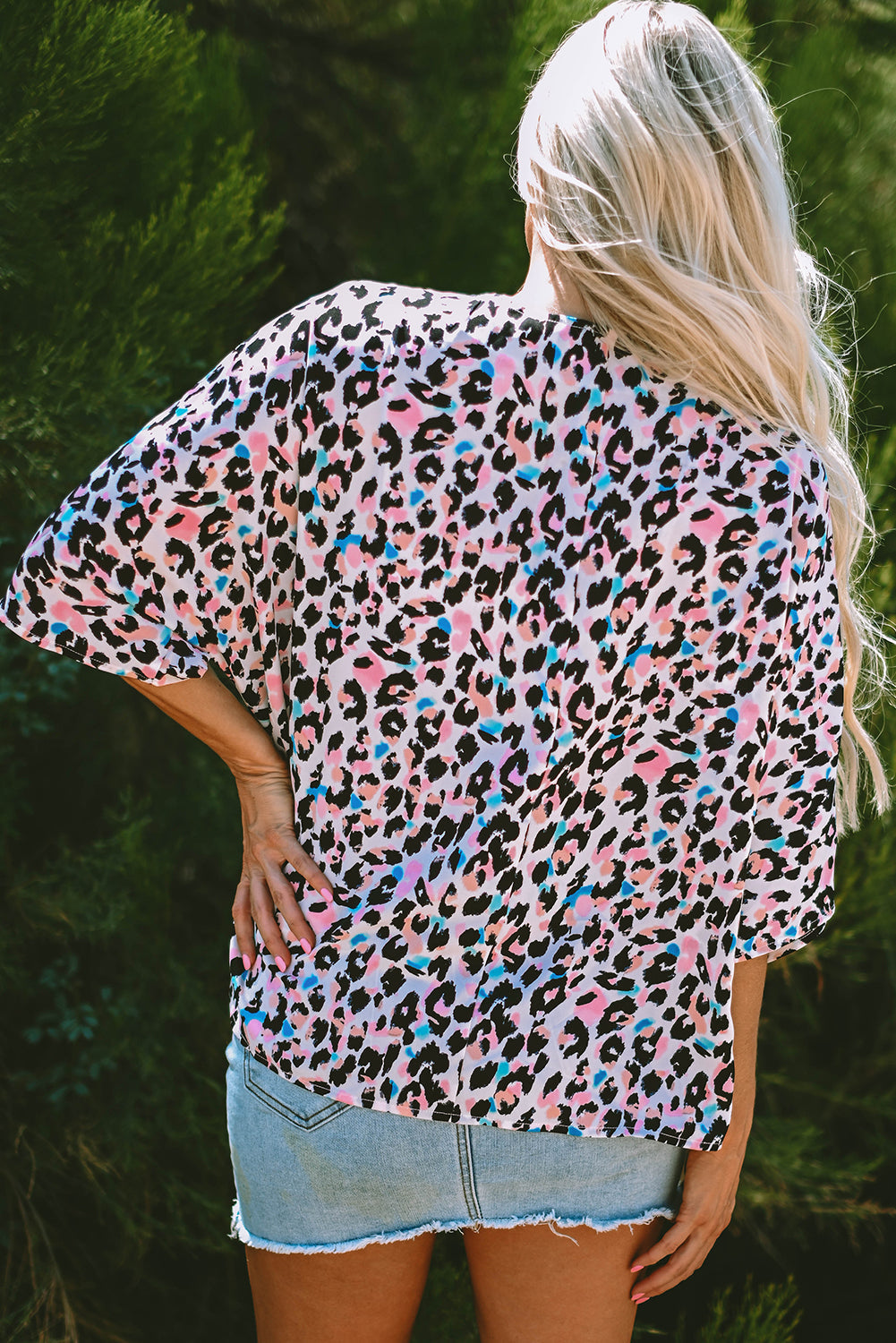 Pink MultiColour Leopard Print V Neck Oversized Blouse eAura