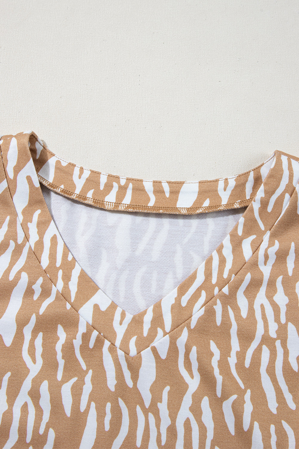 Khaki Abstract Print V Neck Short Sleeve Shift T Shirt Dress eAura