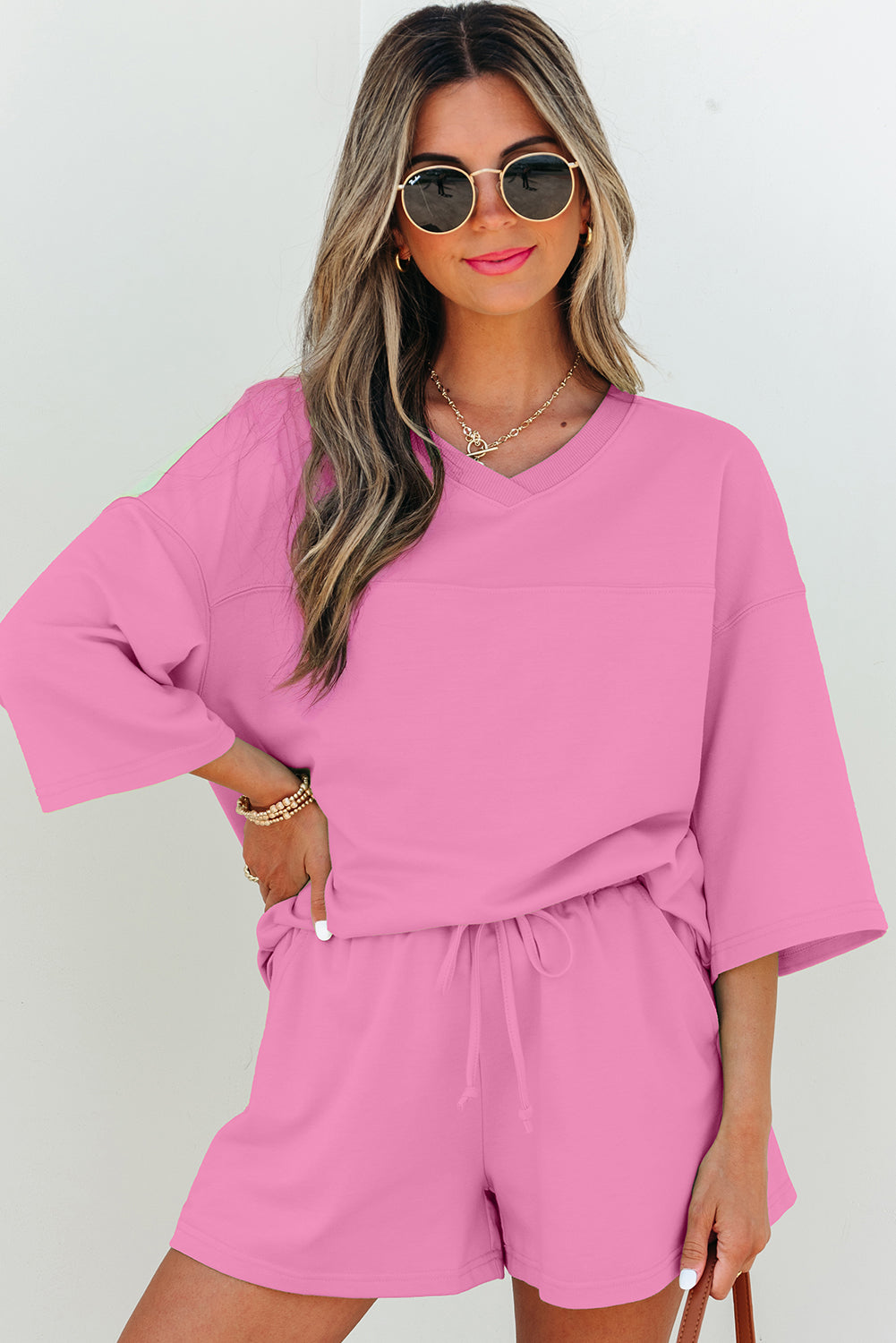 Baggy V Neck Half Sleeve Tee and Shorts Co-ord Set eAura