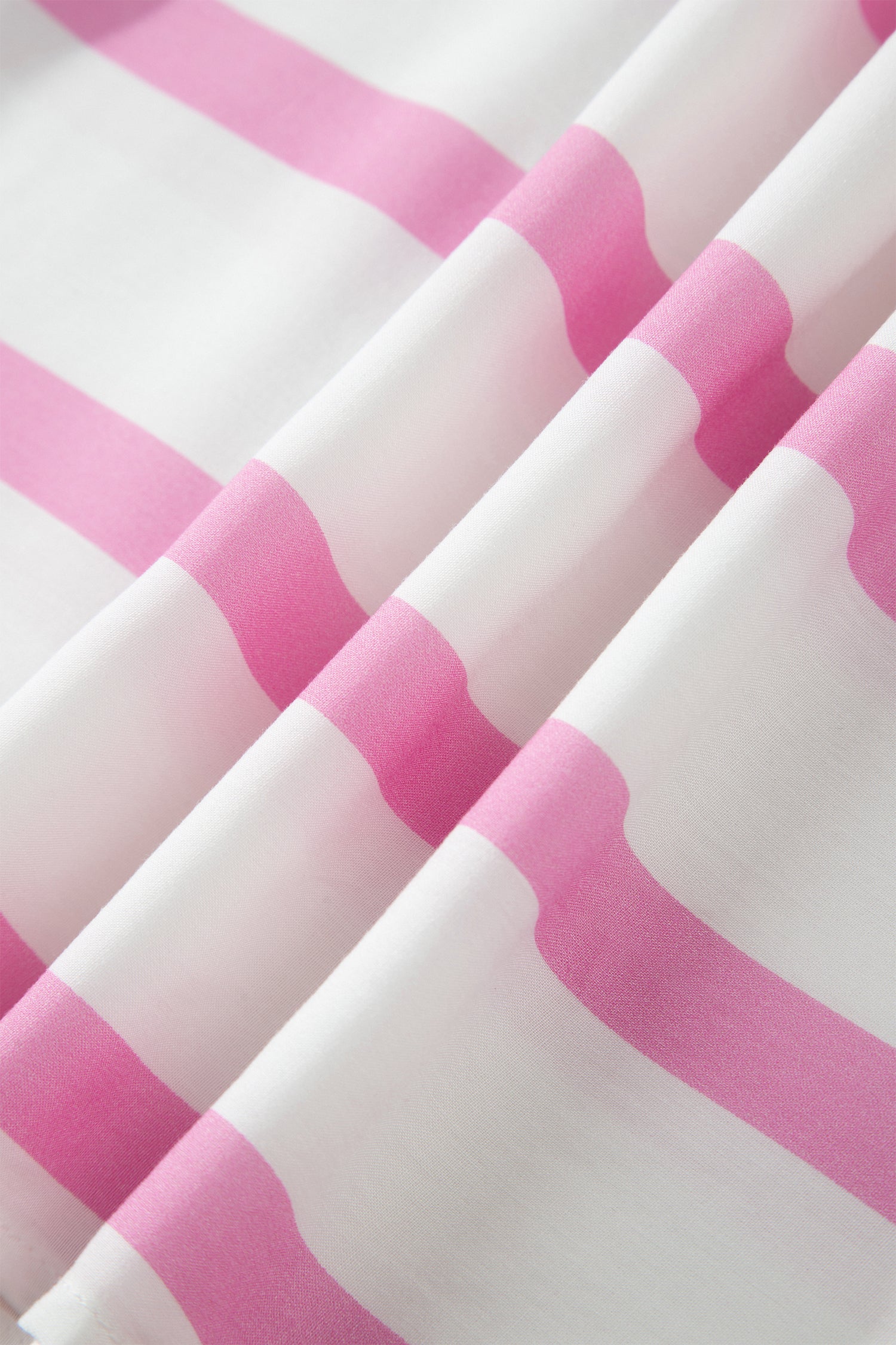 Stripe Ricrac Trim Puff Sleeve Midi Vacation Dress – Pink