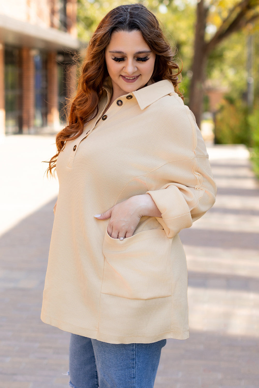 Jet Stream Plus Size Thermal Waffle Knit Henley Tunic Top BB Fashion Outlet