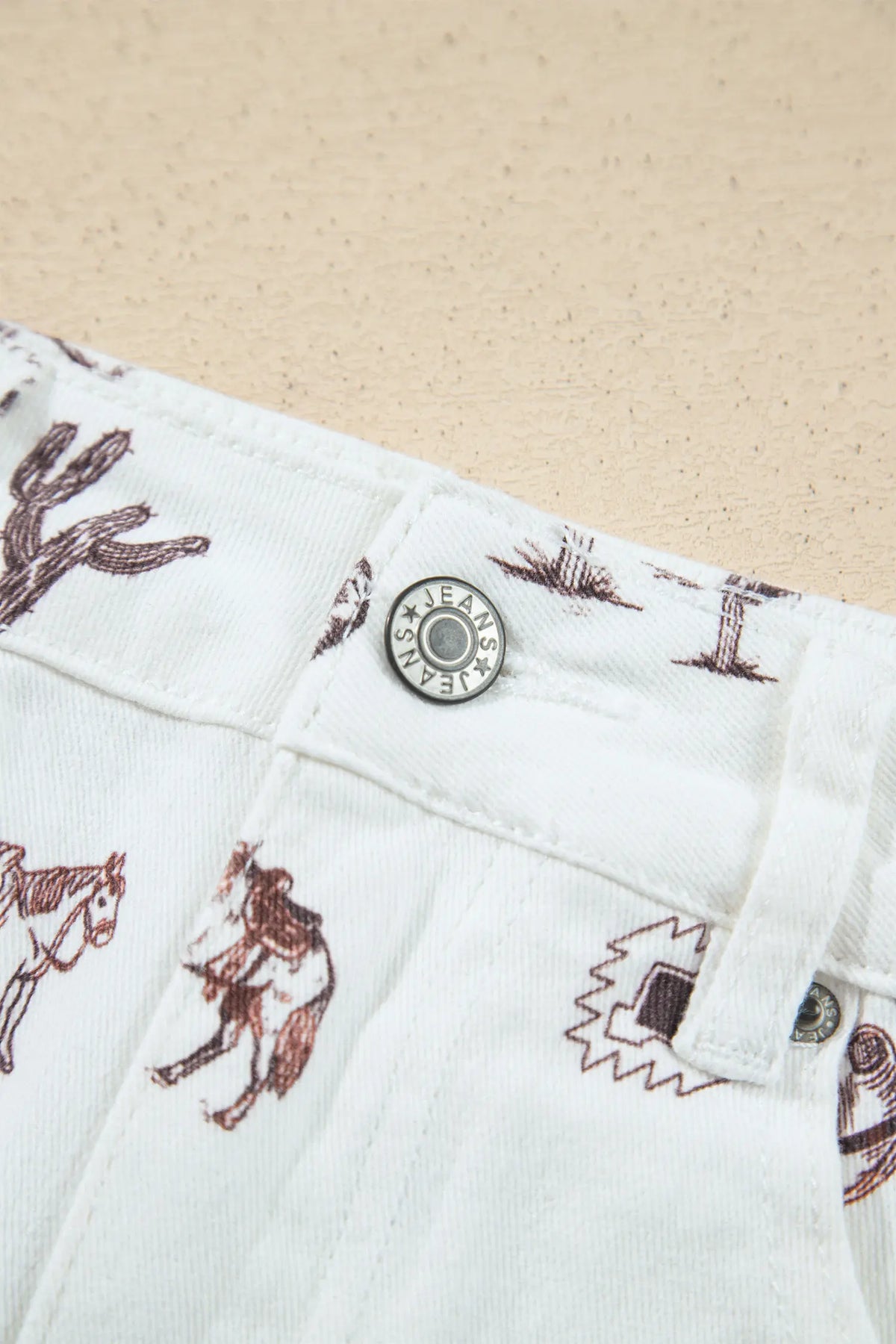 Western Print Cactus Horse Bull Denim Skirt – White