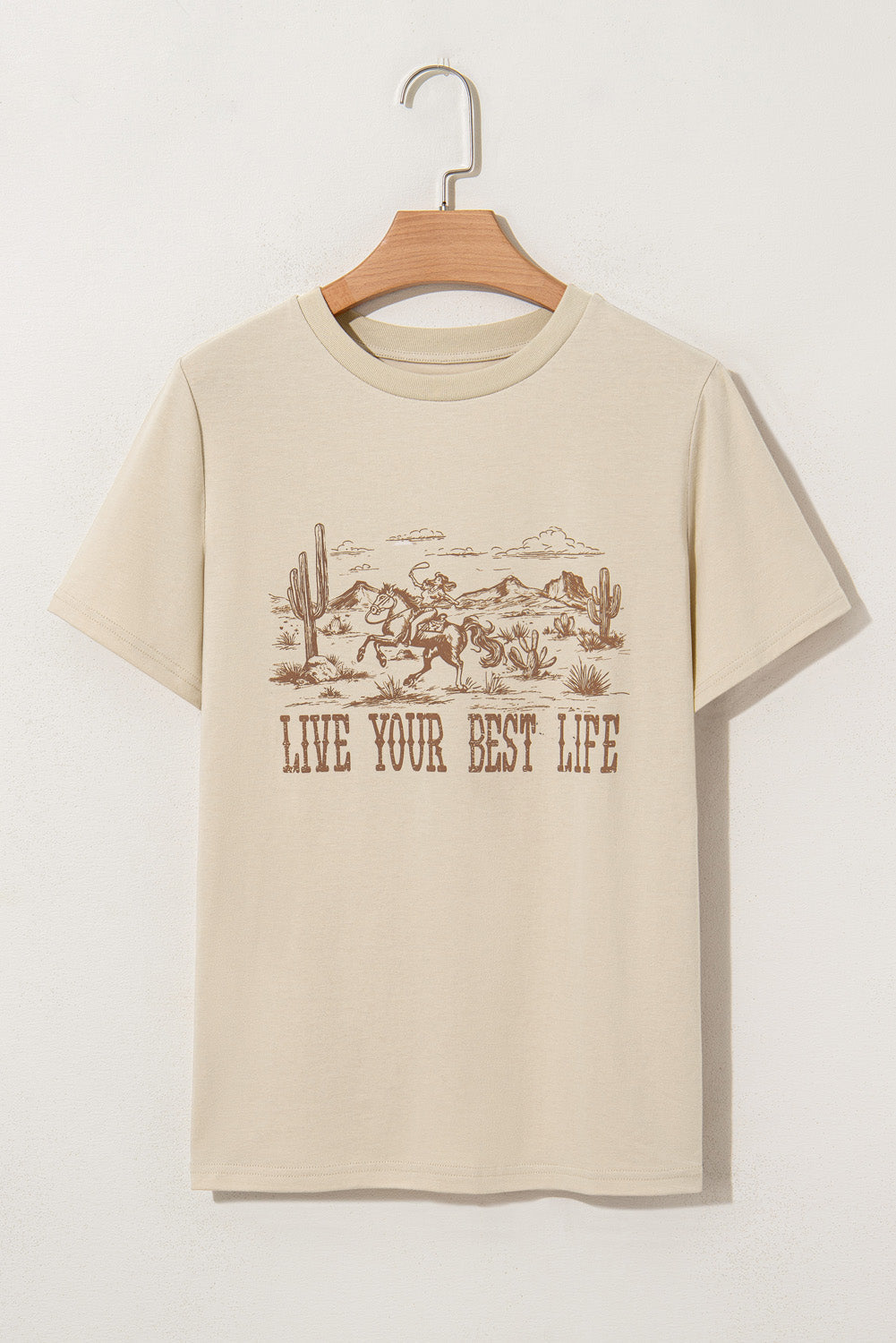 Beige LIVE YOUR BEST LIFE Crew Neck Western Graphic Tee eAura