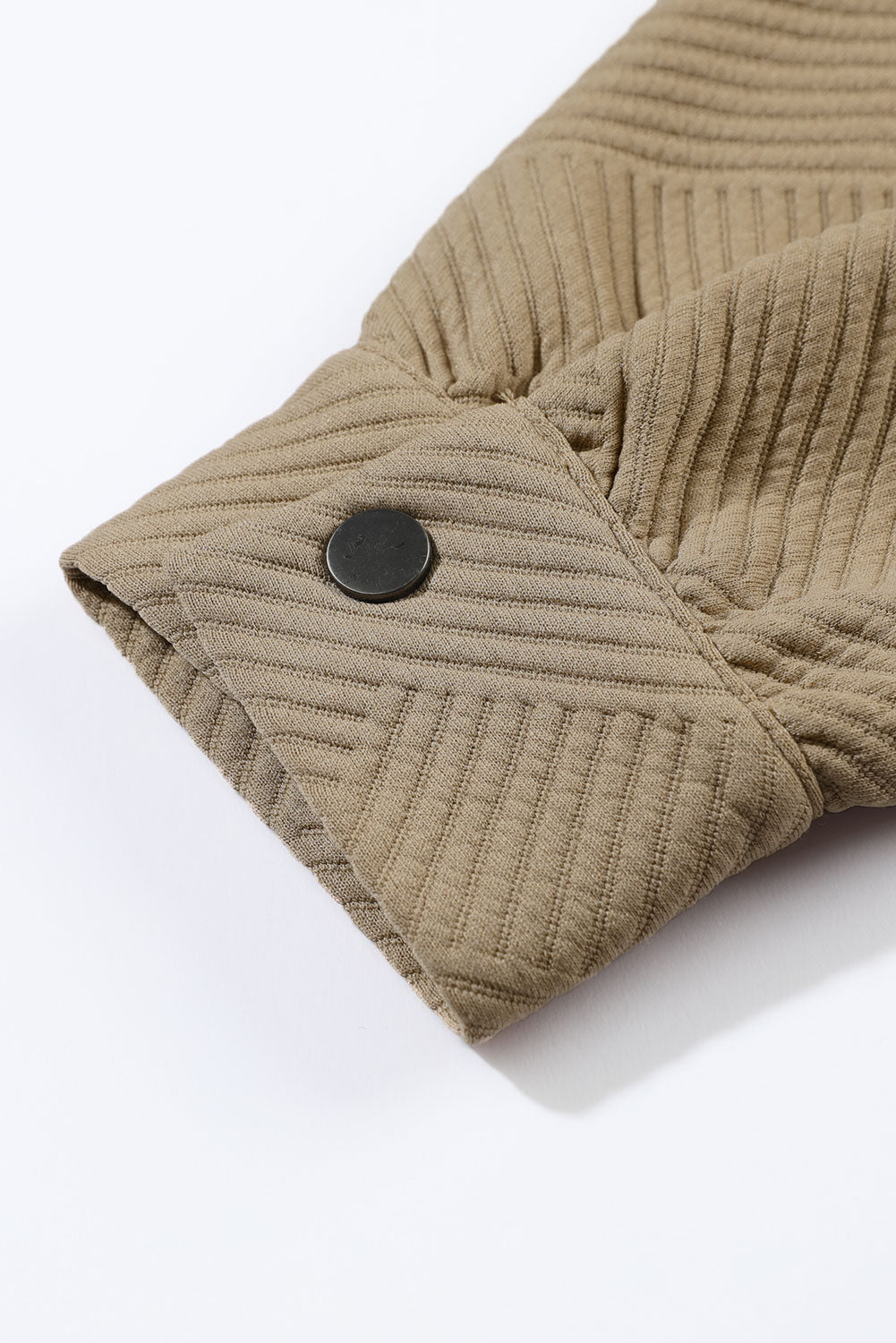 Khaki Solid Textured Flap Pocket Buttoned Shacket Beagle Boutique Fashion Outlet