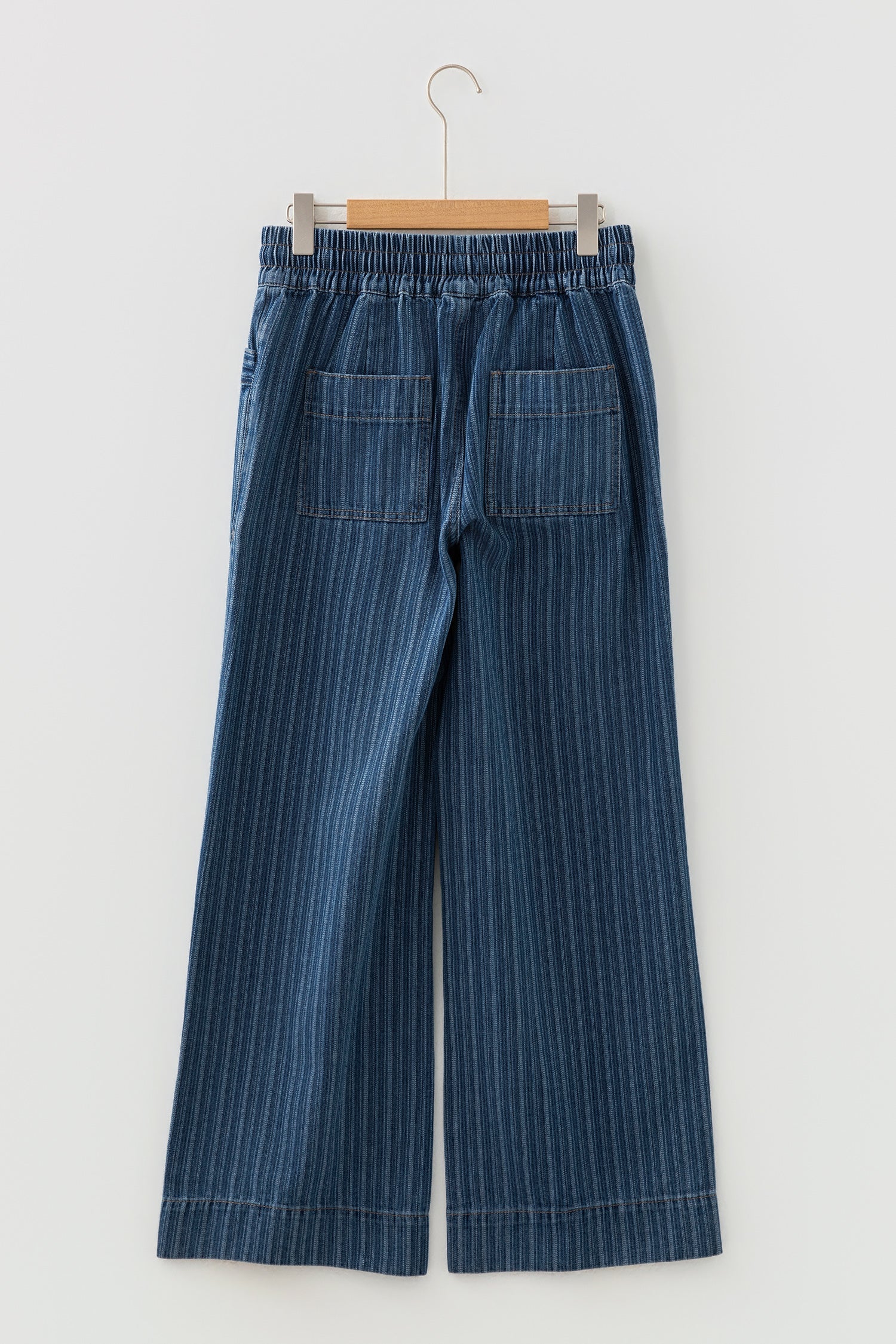Stripe Contrasted Drawstring Pocketed Loose Jeans - Bottoms/Jeans/WideLeg