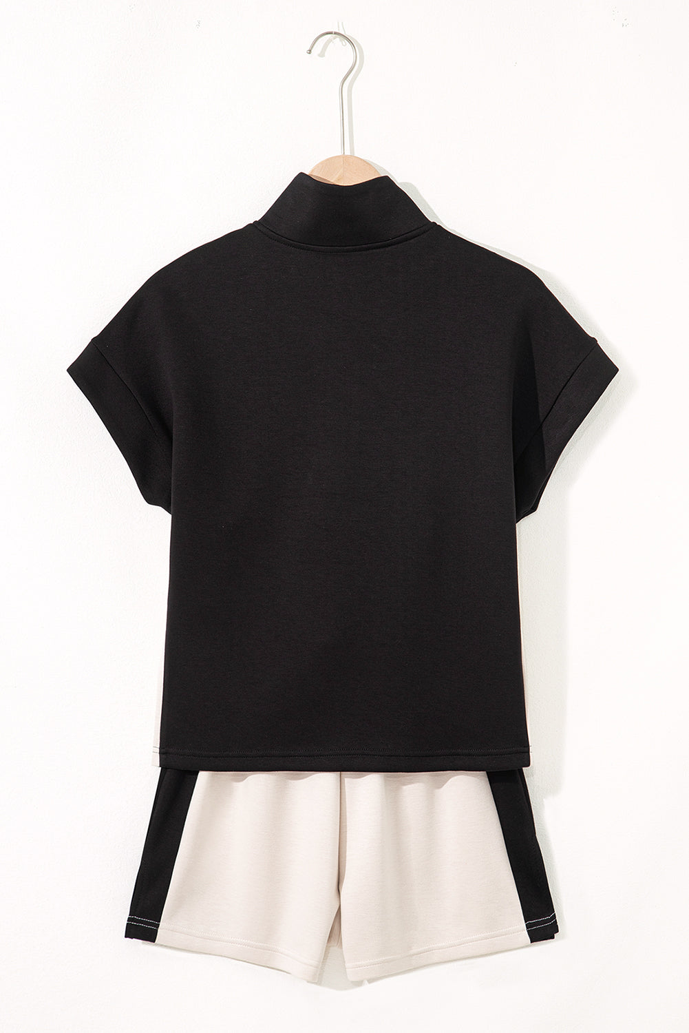 Black Contrast Zipped Collared T Shirt and Short Co-ord Set eAura
