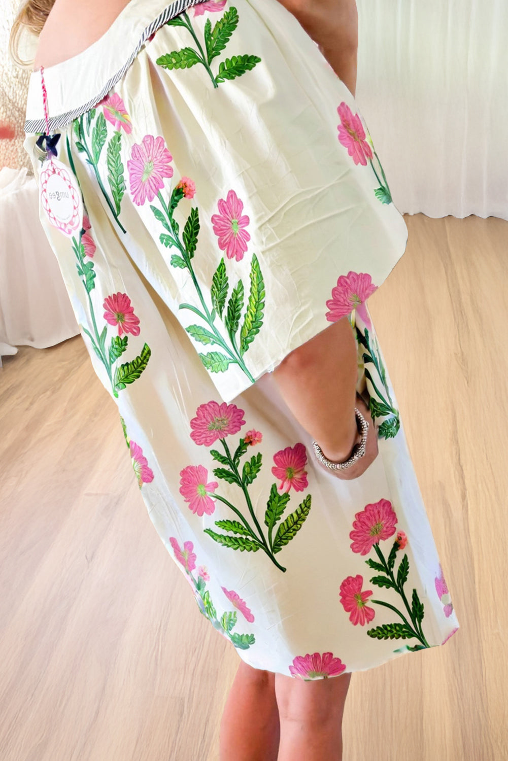 Floral Short Sleeve Split Neck Loose Mini Dress eAura