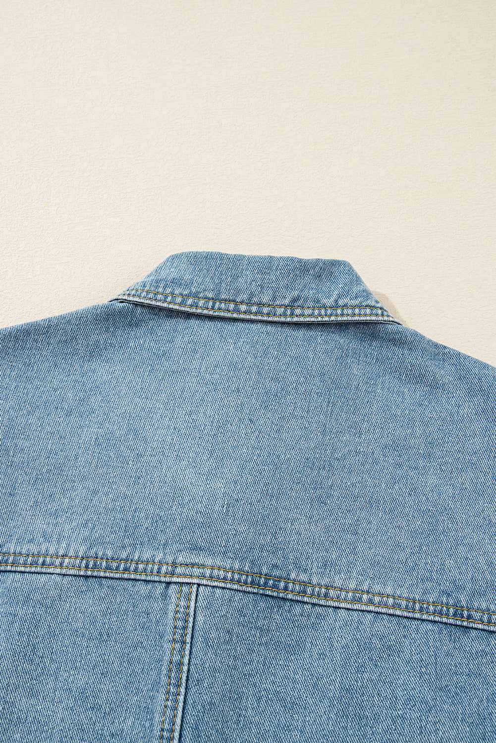Beau Blue Multi Patched Pockets Side Tie up Boyfriend Style Denim Jacket eAura