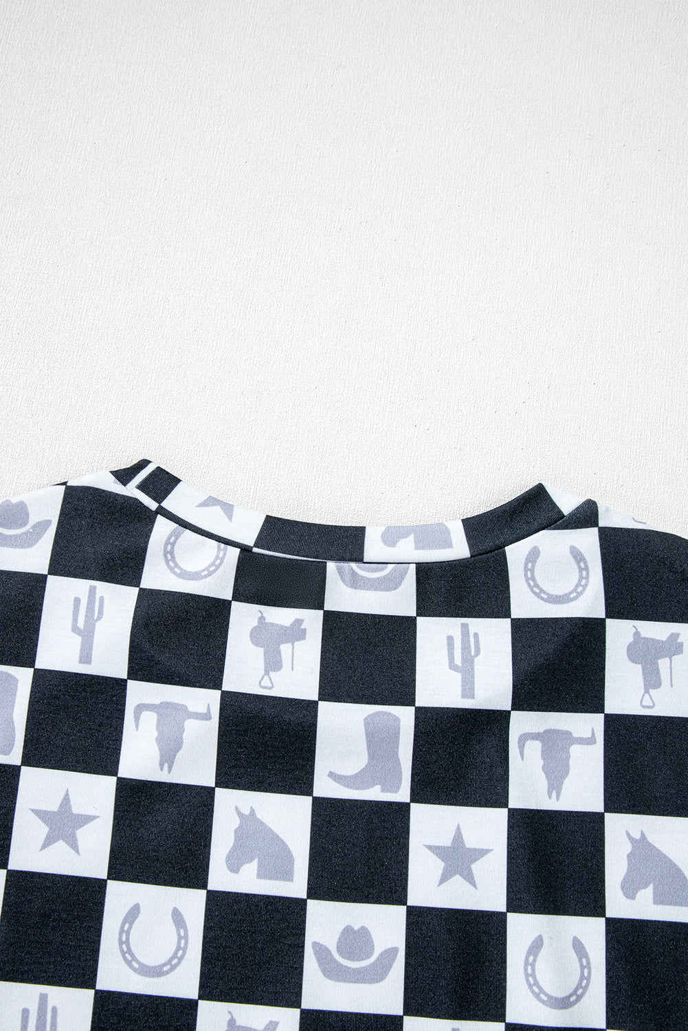 Black Western Fashion Checkerboard Print Side Split T Shirt eAura