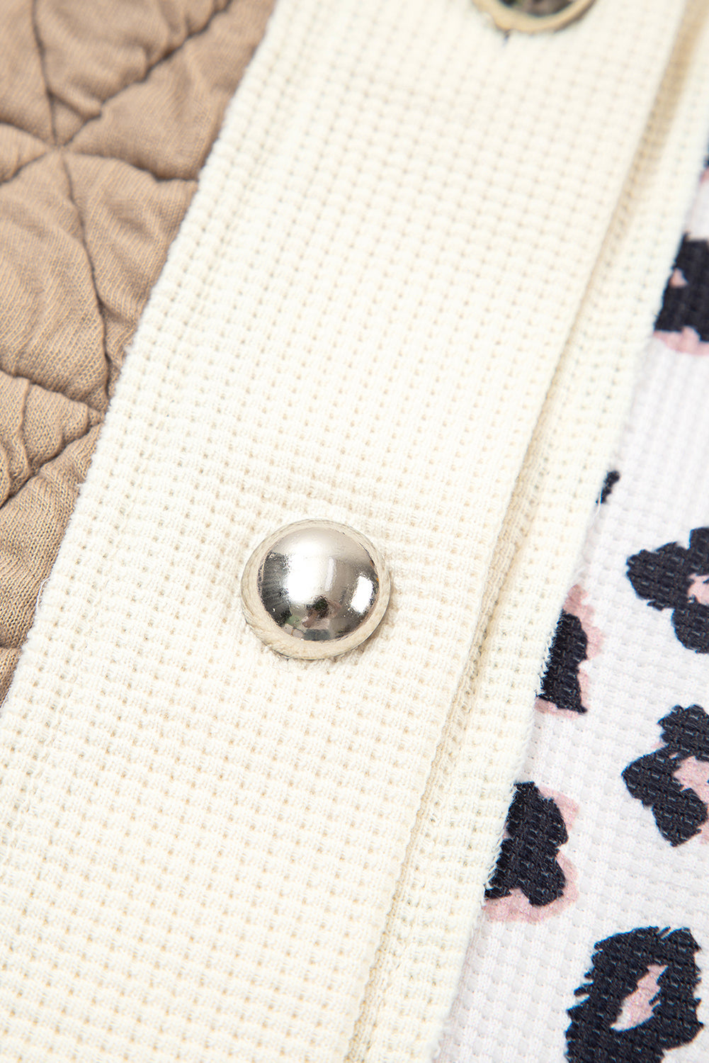 Khaki Leopard Waffle Quilted Patchwork Button Front Jacket eAura