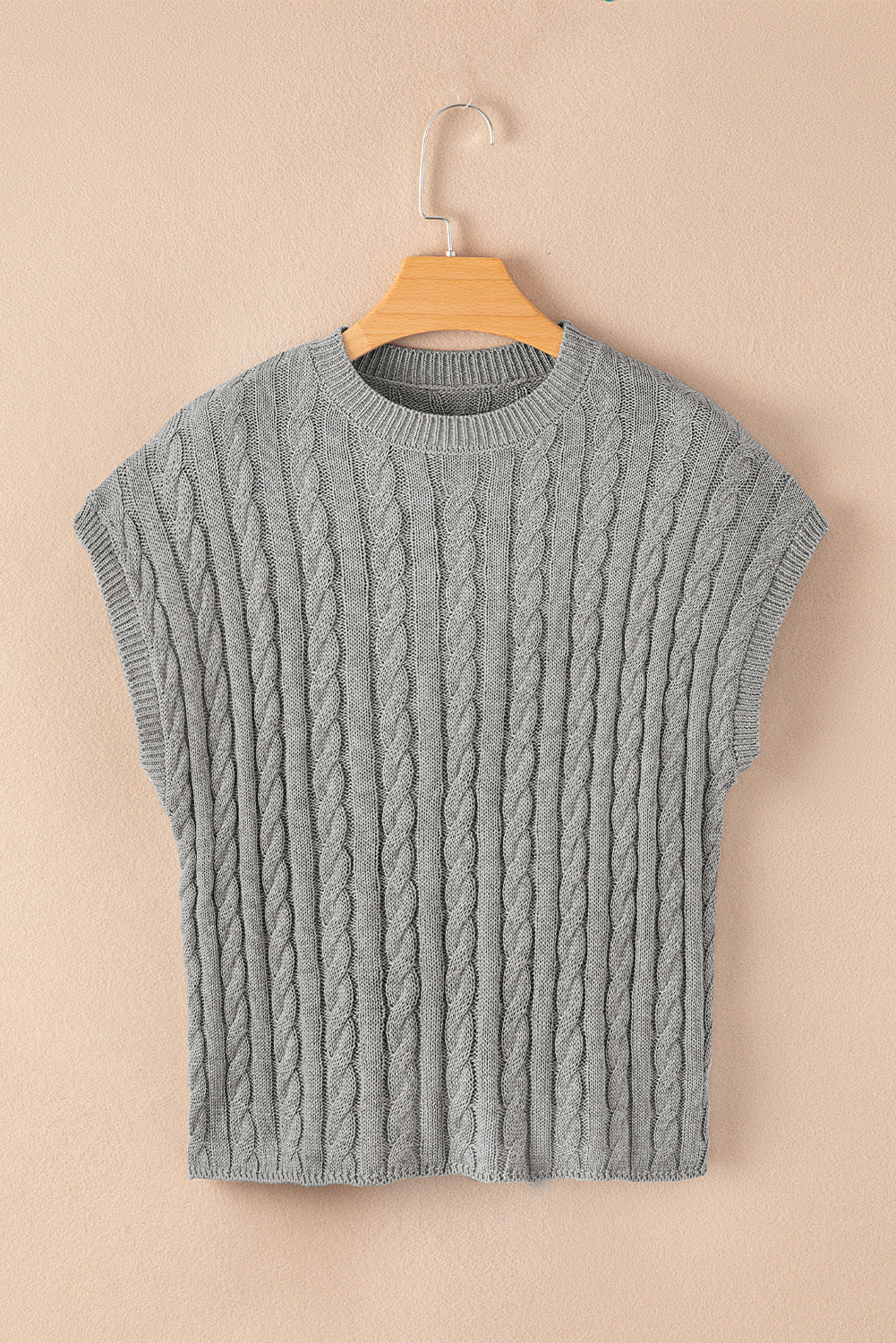 Black Crew Neck Cable Knit Short Sleeve Sweater eAura