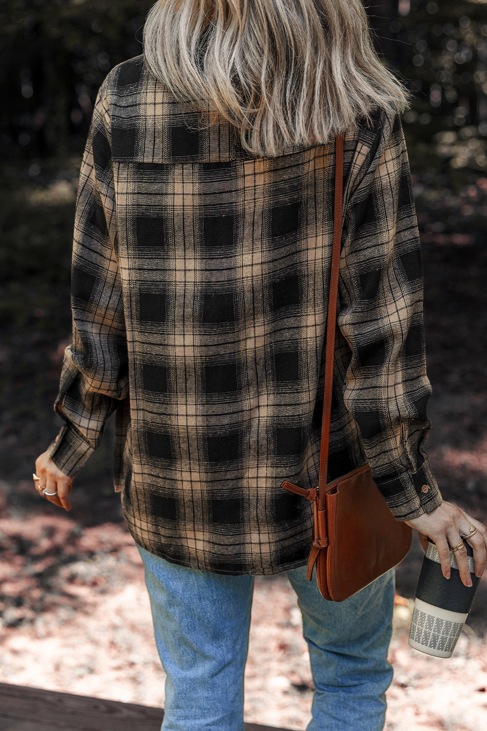 Multicolour Retro Plaid Double Flap Pocket Brushed Shacket eAura