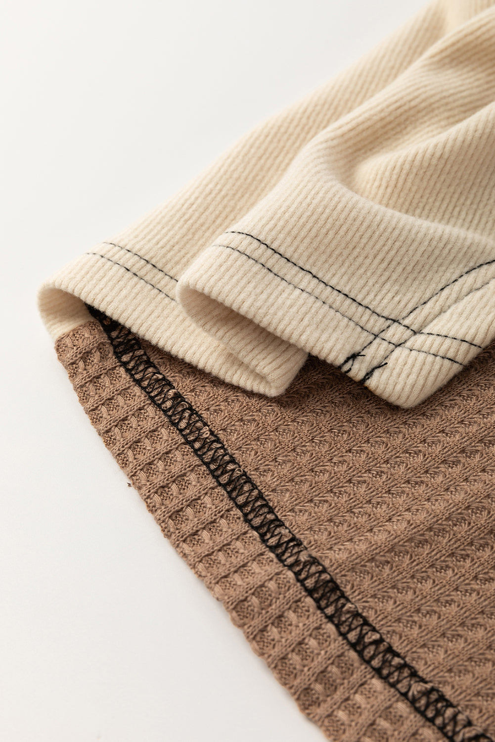 Waffle Stitch Detail Long Sleeve Boxy Top - eAura