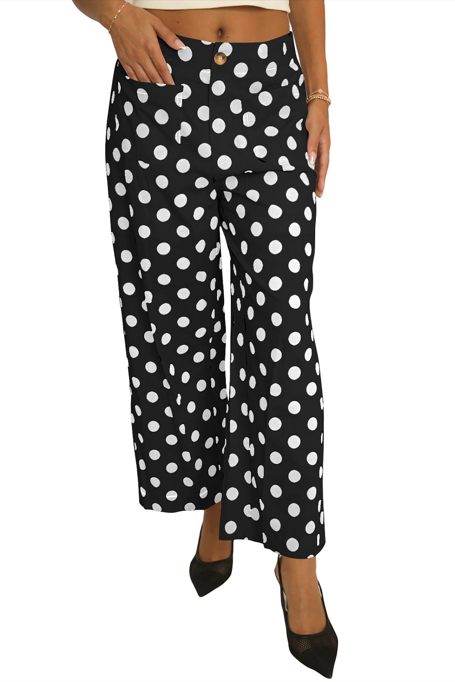 Polka Dot Print Patched Pocket Loose Pants
