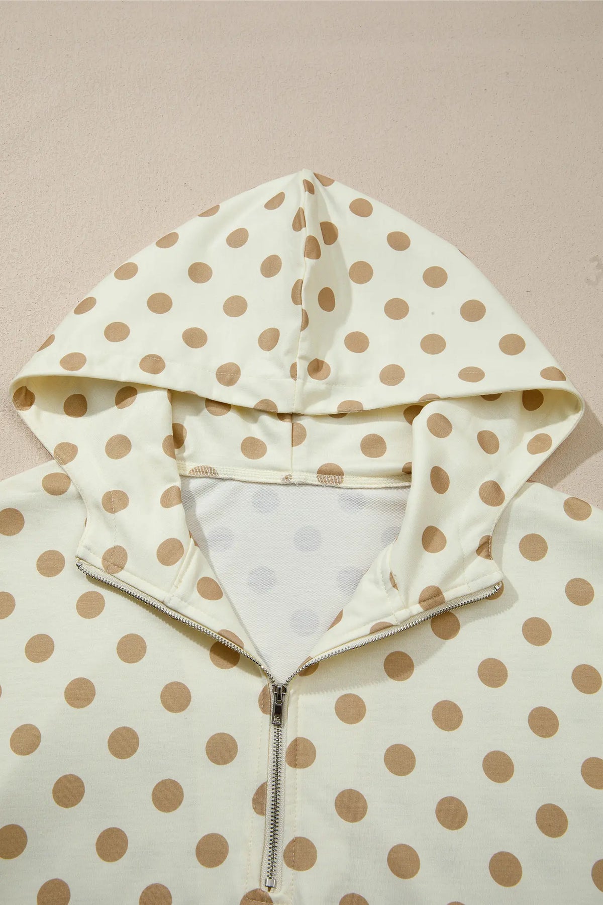 Polka Dot Hooded Long Sleeve Top Casual Mini Skort Set – Khaki