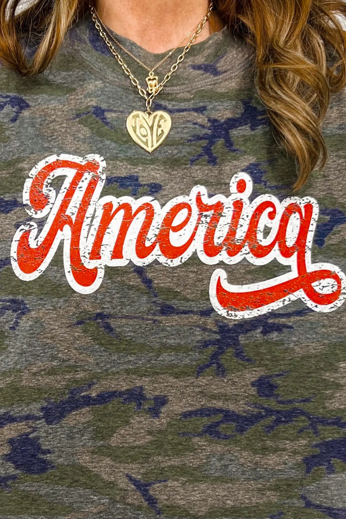 Stylish Camouflage Print America Patriotic Tee – Multicolour