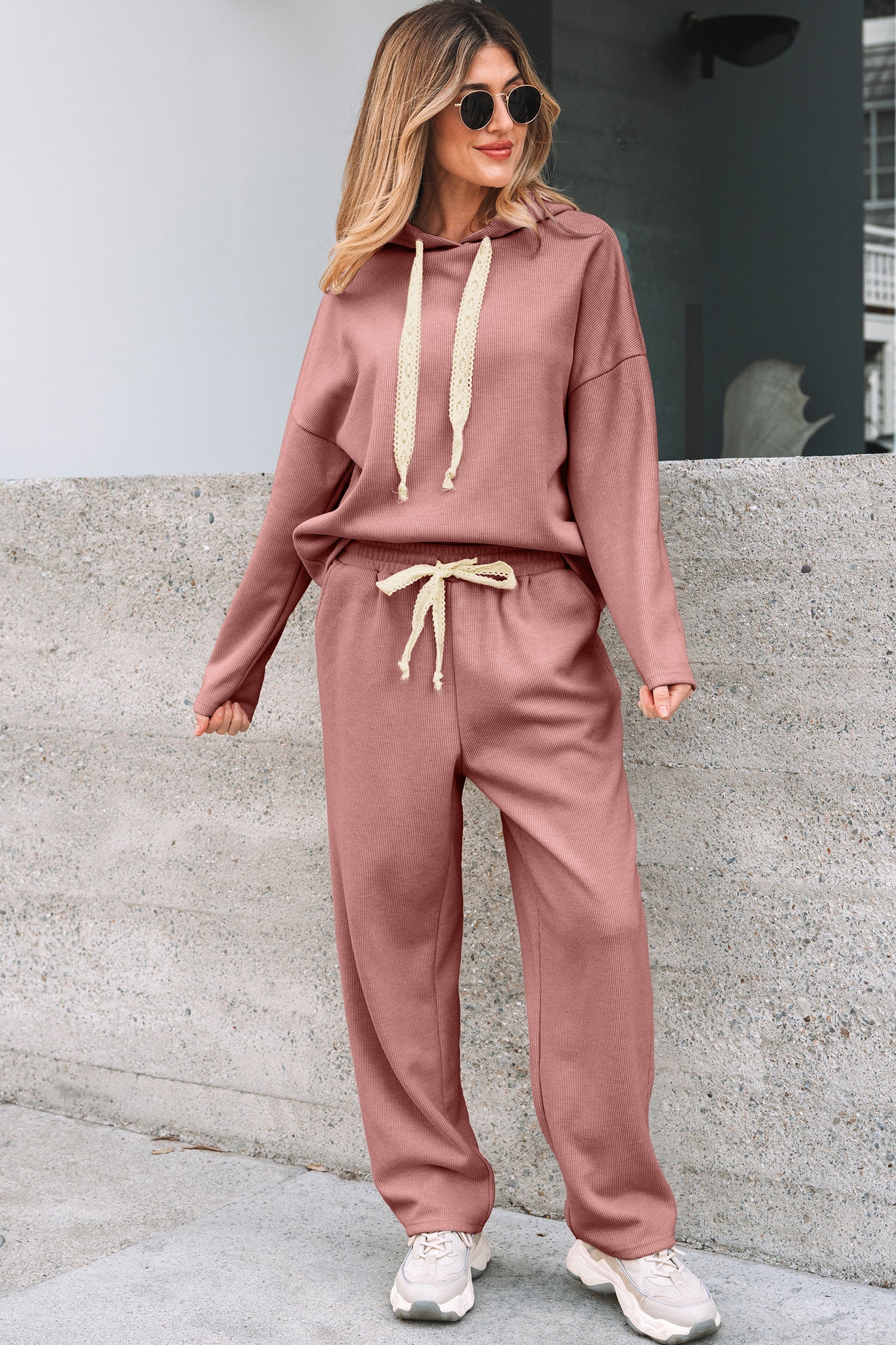 Pullover Hoodie and High Waist Bottoms Soft Cord Co-ord Set - eAura