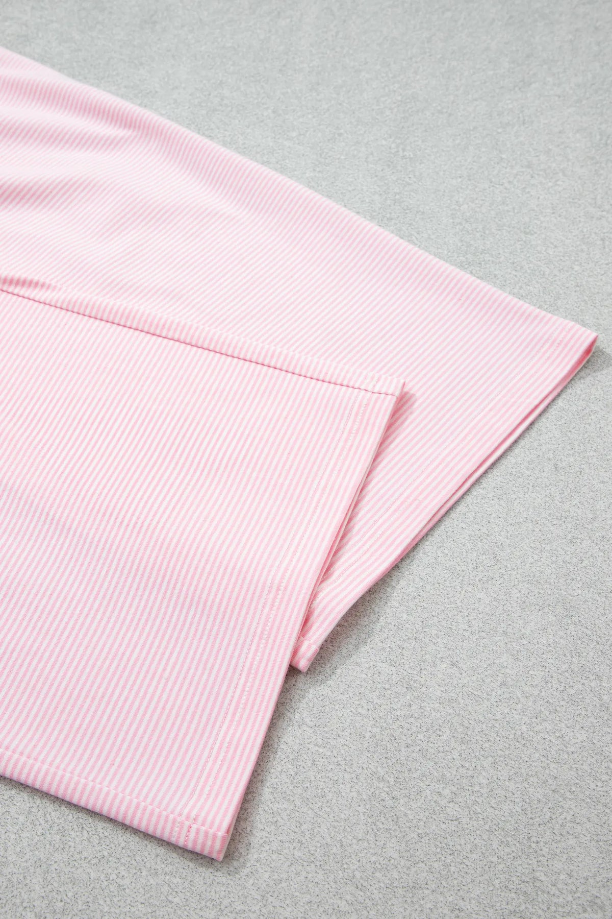 Colour Block Trim Mock Neck Pullover Drawstring Pants Casual Outfit – Pink Stripe