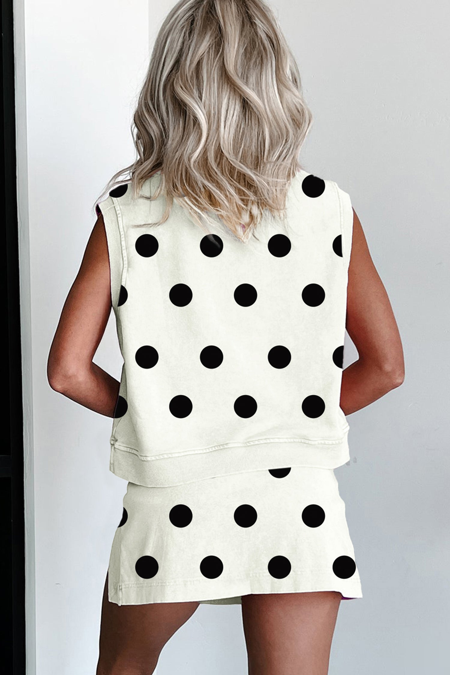 Ribbed Trim Polka Dot Print Tank Split Mini Skort Co-ord Set