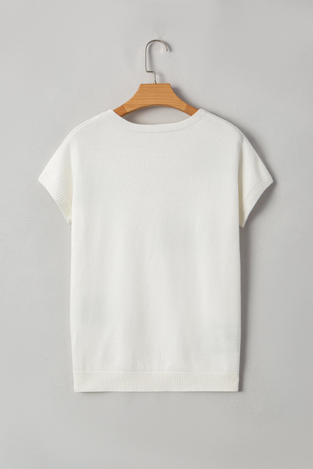 Bow Pattern Knit Short Sleeve White Sweater eAura